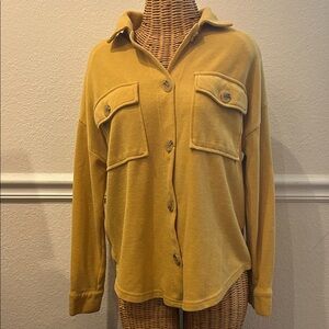 Hippie Rose Mustard Yellow Knit Corduroy Pattern Shacket Top Oversized XS